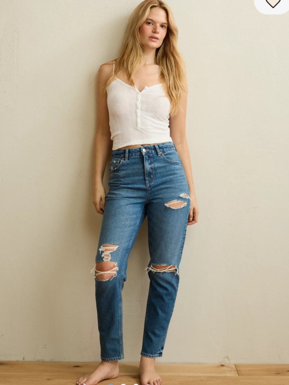 American Eagle Outfitters Dark Blue Distressed, Curvy Hi-Rise Jeggins